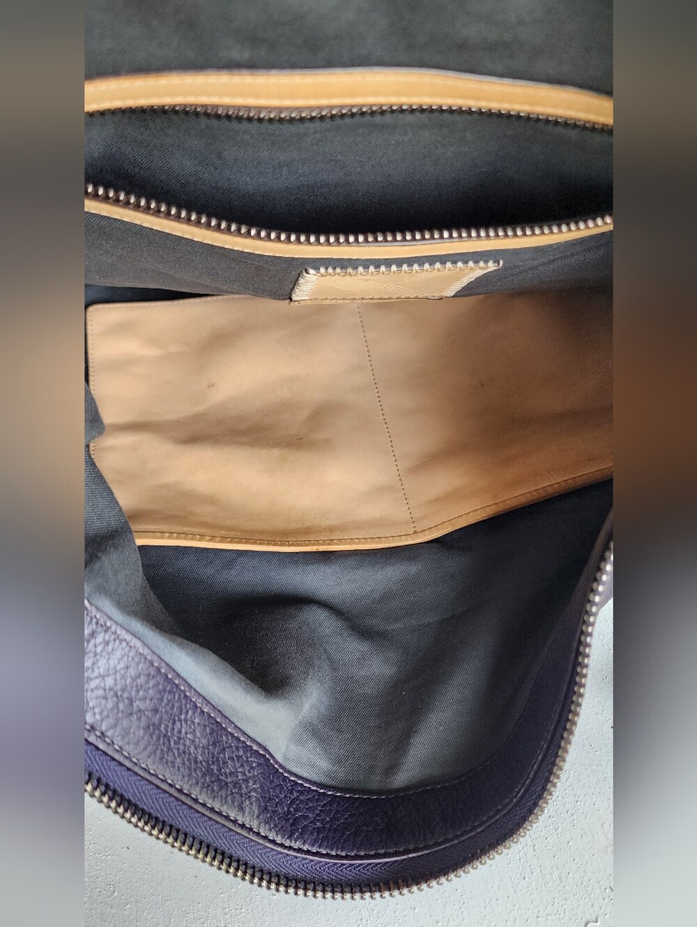 Reed Krakoff Navy Leather Shoulder Bag with Tan Accents - Picture 8 of 13